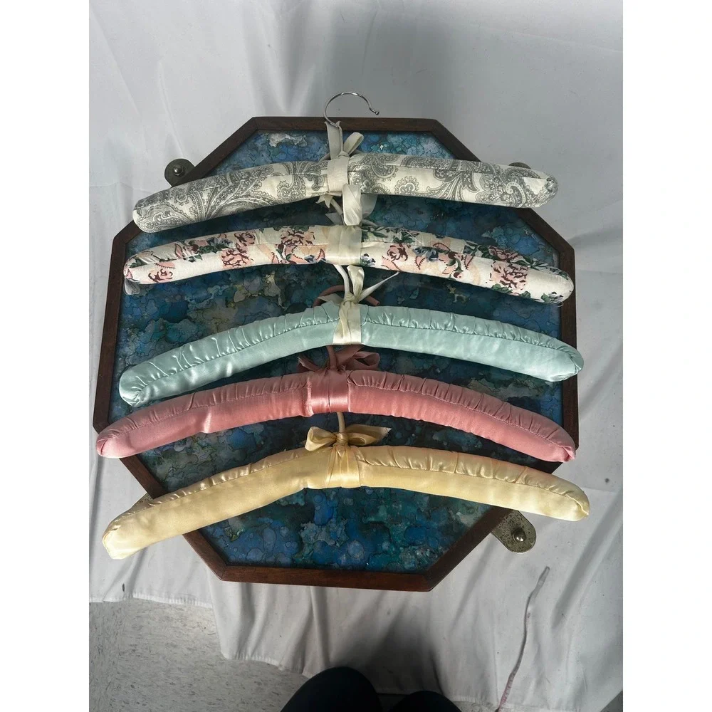 Vintage Satin Padded Clothes Hangers Set of 5 Pastel Fabric Garment Hangers